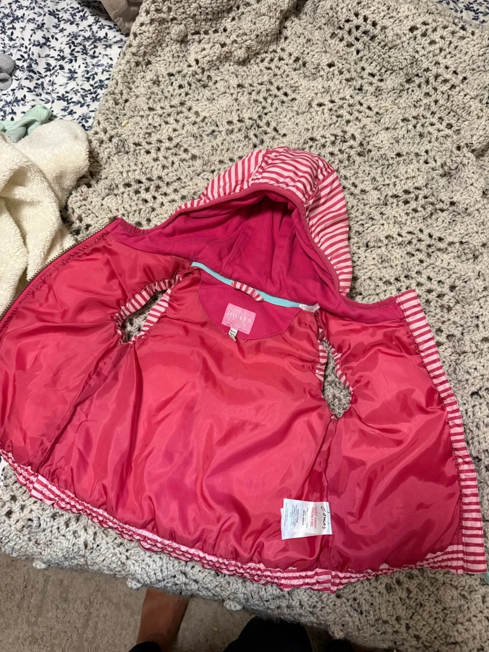 Joules Pink Striped Hooded Kids Puffer Vest 18-24m